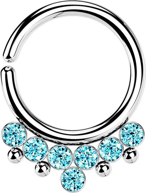 Produktbild Star Piercing Micro Piercing Ring silber vier Kugeln und sieben Kristalle aqua (Chirurgenstahl 316L, ohne Messing)