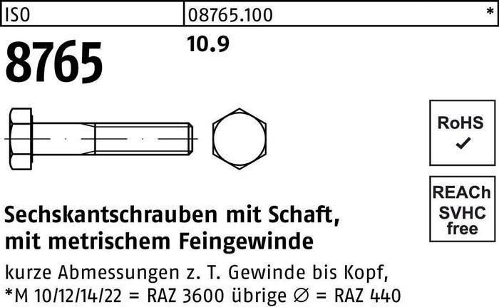 Immagine prodotto Vite a testa esagonale ISO 8765 con gambo M 18 x1,5 x 80 10.9 (25 Viti per pezzo)