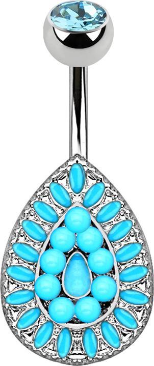 Actual product image Star Piercing Banana silver drop with turquoise stone (Brass, Surgical steel 316L)