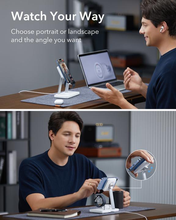 Actual product image ESR Wireless Charger with CryoBoost, 3in1 Magsafe, White (15 W)