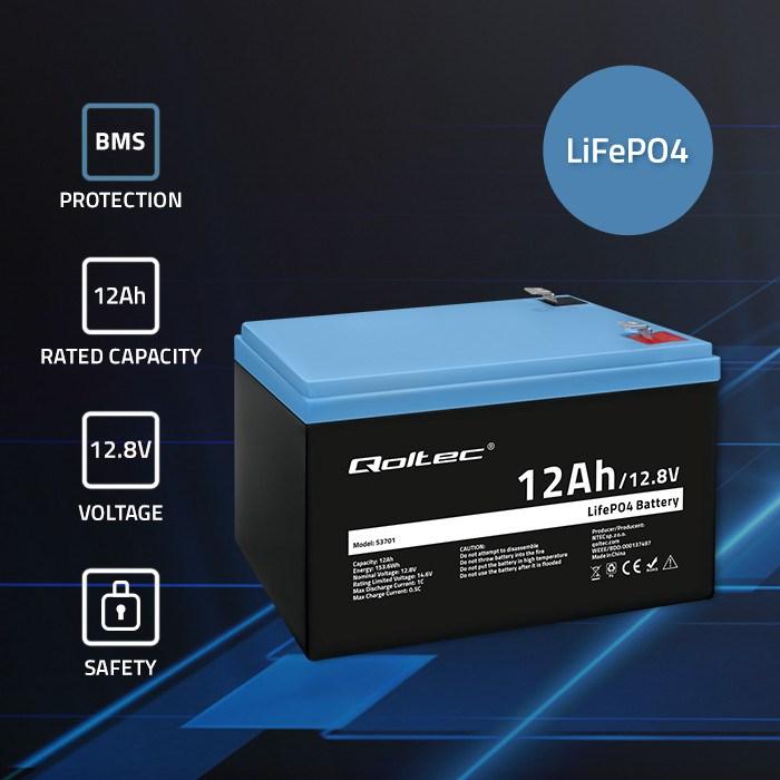 Actual product image Qoltec 53701 LiFePO4 battery / 12Ah (12.80 V, 12 Ah)