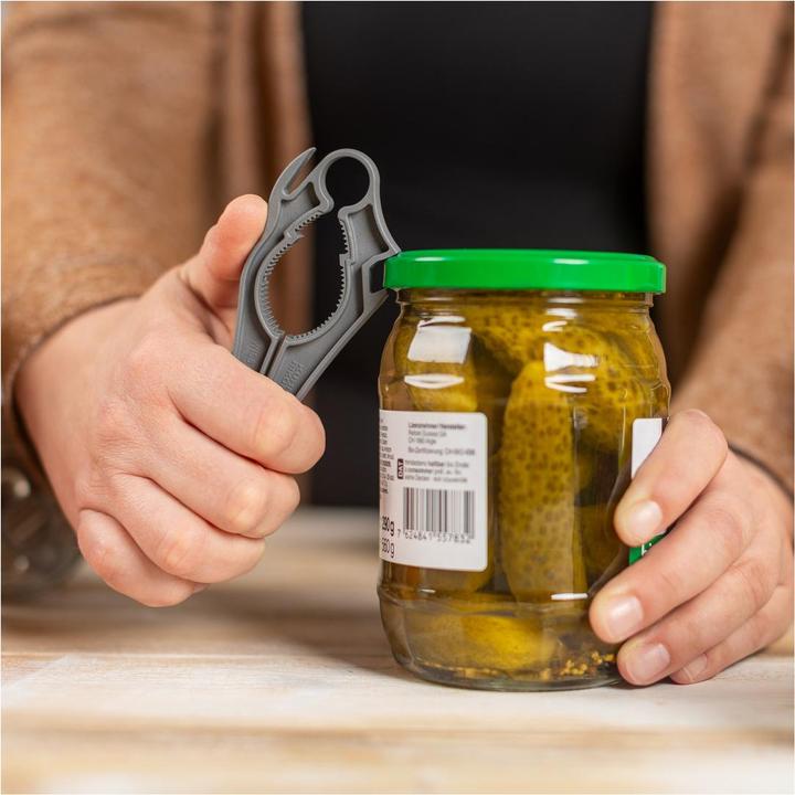 Image du produit Kuhn Rikon Multi-Ouvreur Suisse 5-en-1 gris (Ouvre-bouteille à couvercle en plastique)