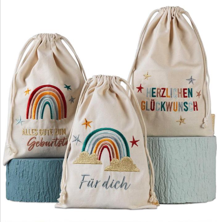 Actual product image Papierdrachen Linen bags birthday rainbow set of 3 (Gift bag, 3 x)