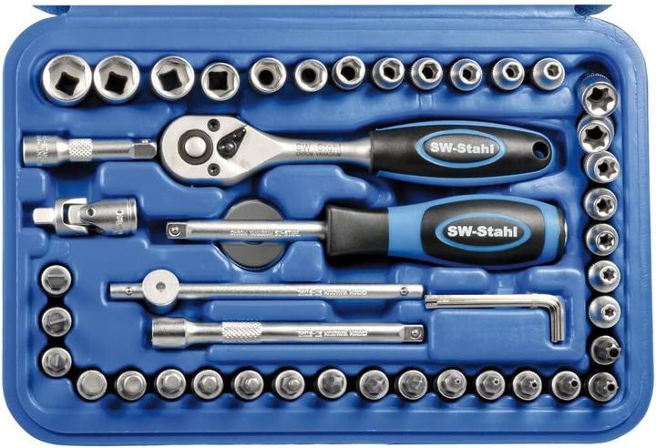 Produktbild SW-Stahl 06447L Steckschlüsselsatz 1/4 Zoll 46-teilig I Ratschenkasten I Knarrenkasten I Nusskasten