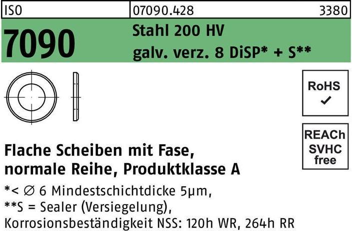 Productafbeelding Sluitring ISO 7090 met afschuining 16 Staal 200 HV galv. verzinkt +S