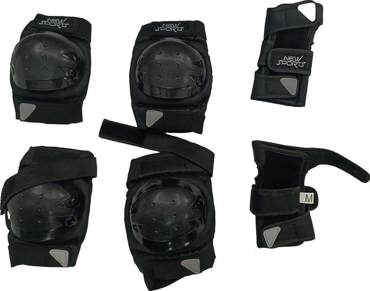 Immagine prodotto New Sports Set di protezioni nero, taglia M da 25-50 kg (M, Protezioni per i polsi, Ginocchiera, Protettori gomito, 6 pezzi)