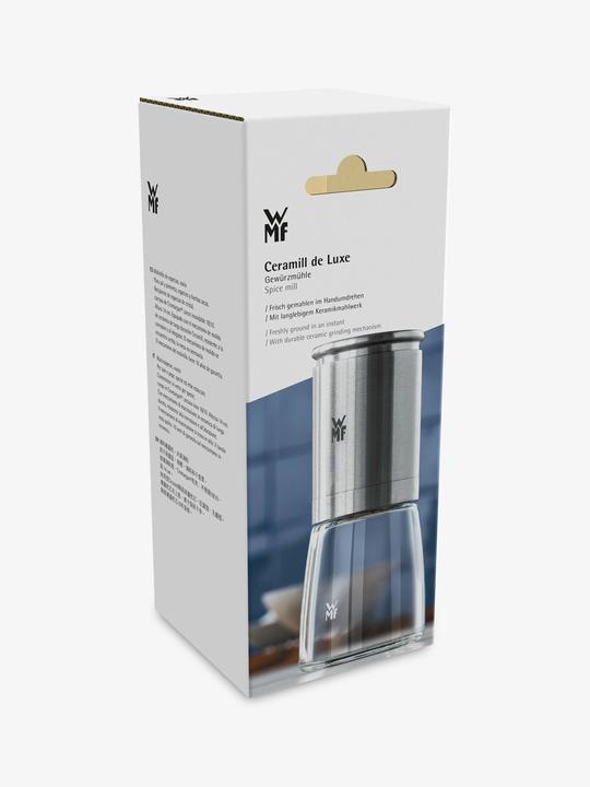 Produktbild WMF Salzmühle Pfeffermühle 14cm Keramikmahlwerk Glasbehälter De Luxe Edelstahl (Pfeffer, Salz)