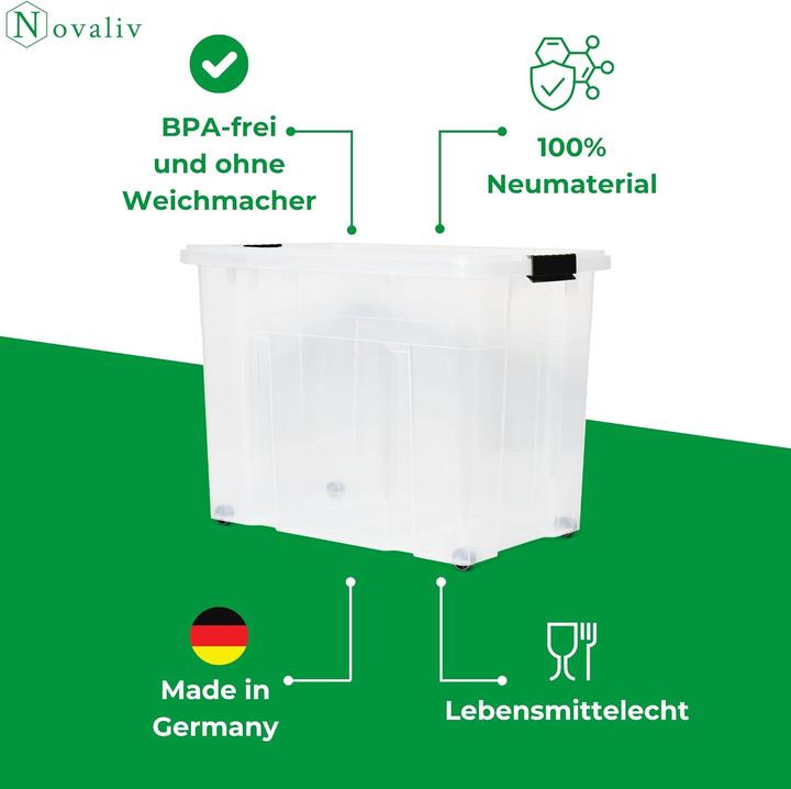 Produktbild Novaliv XXL Aufbewahrungsbox mit Deckel Gross 80L transparente Nestbar stapelbare Plastikbox mit Clip (61 x 40 x 45 cm, 80 l)