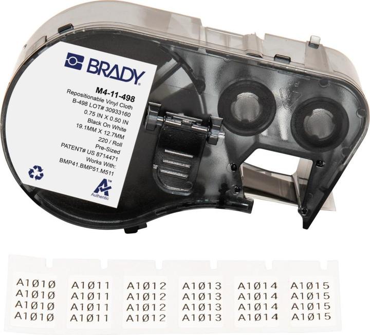 Immagine prodotto Brady M4-11-498, tessuto vinilico rimovibile, nero su bianco, 19,05 x 12,70 mm, diametro massimo cavo