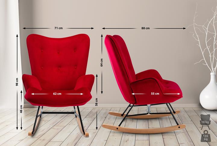 Image du produit CLP fauteuil à bascule Sanka velours, rouge