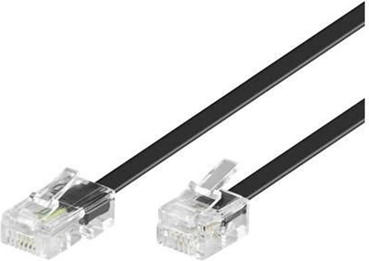 Actual product image Black 1 meter flat telephone cable with RJ11 and RJ45 connectors. Rj45-rj11 cable black 1.00m