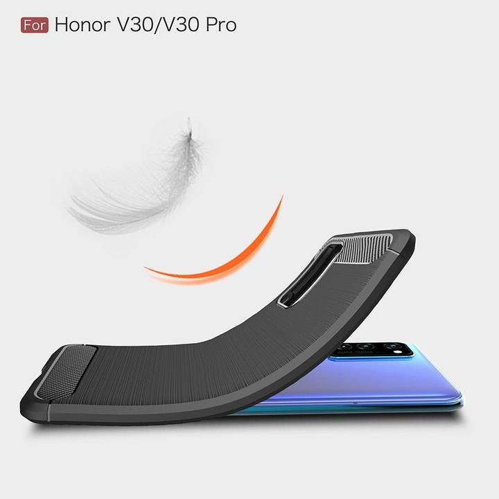 Produktbild König Design Hülle Handy Schutz für Huawei Honor V30 Case Cover Bumper Carbon Optik TPU Blau (Honor V30)