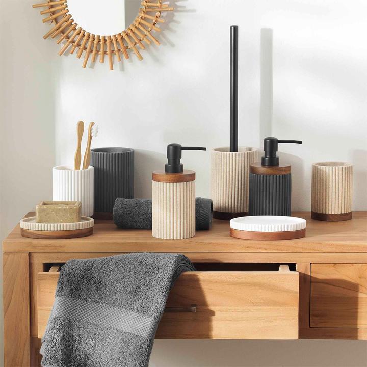 Immagine prodotto Douceur D'intérieur Set da bagno, antracite con listelli in legno d'acacia