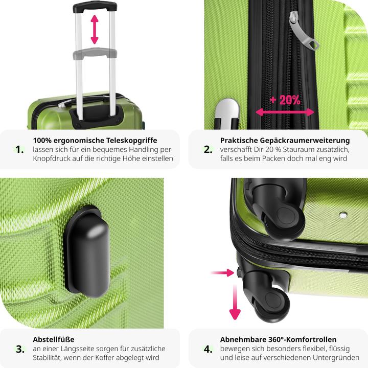 Produktbild tectake Hartschalenkofferset (106 l, Handgepäck (bis 50l), M (50 - 90l), L (90 - 115l))