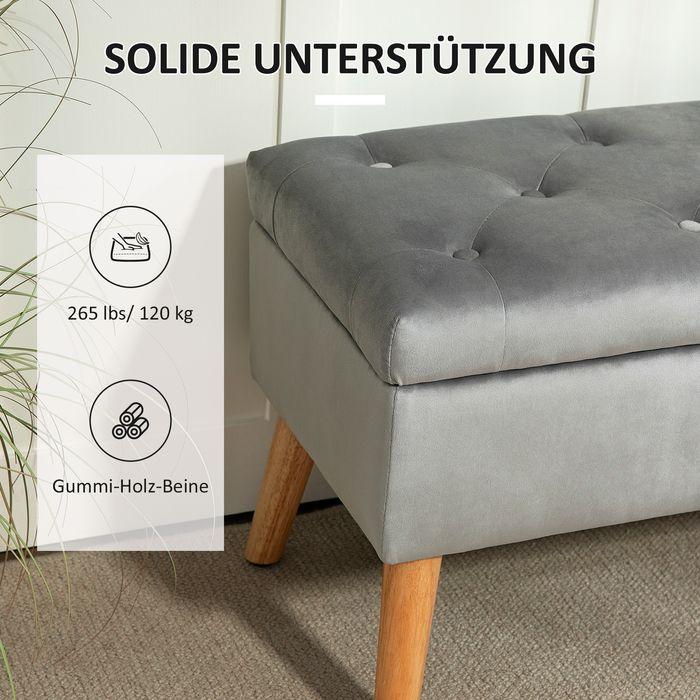 Produktbild Swisshandel24 Sitzbank mit Stauraum, Polsterbank mit Deckel, Bettbank mit Samtoptik Grau (80 cm)