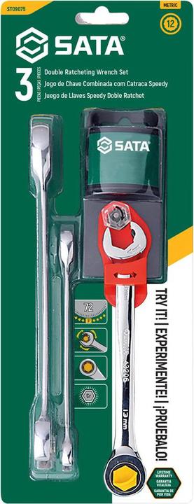 Produktbild SATA KLUCZE PŁASKO-OCZKOWE Z PODWÓJNĄ GRZECHOTKĄ ZESTAW 3 szt. / 10, 13, 17mm (17 mm, 10  mm, 13 mm)