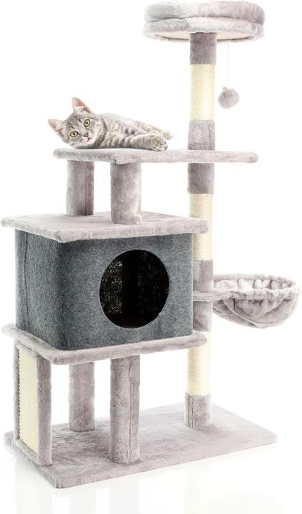Image du produit Fudajo Arbre à chat clair Hauteur 112 cm Griffoir Escalade Abri Niche Animal domestique Jeux (112 cm, Gris clair)