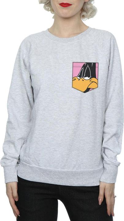 Produktbild Looney Tunes Daffy Duck Face Faux Pocket Sweatshirt (L)
