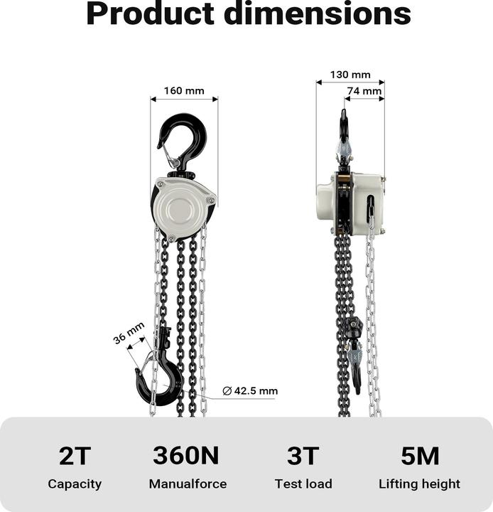 Produktbild Wiltec Kettenzug bis 2t Handkettenzug 5m Hubhöhe Tragmittel Hebezeug Hebelzug