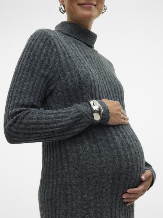 Produktbild Mamalicious Normal geschnitten Rollkragen Gerippte Ärmelbündchen Schmale Ärmel Kurzes Kleid Strickkleid (L)