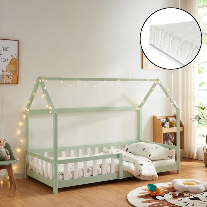 Immagine prodotto En.Casa Letto Hesel con materasso e protezione anticaduta 90x200cm Verde menta (90 x 200 cm)