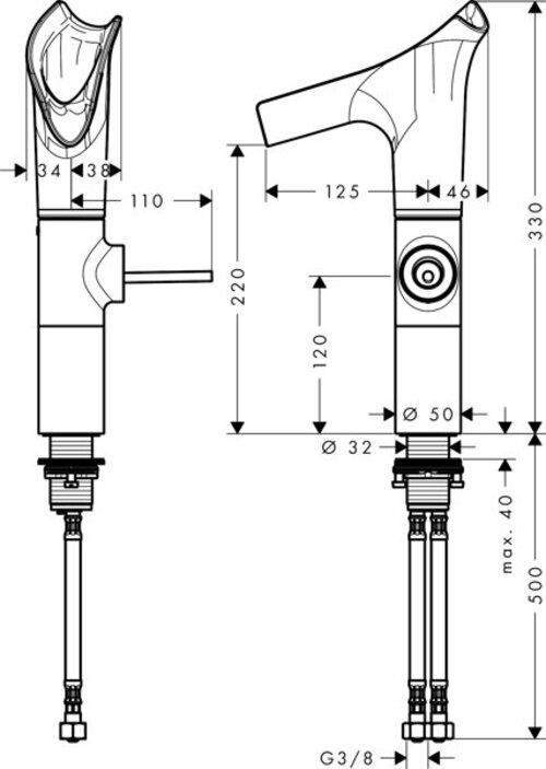 Axor Starck V Miscelatore monocomando lavabo 220 con bocca in vetro per lavabi con set di
