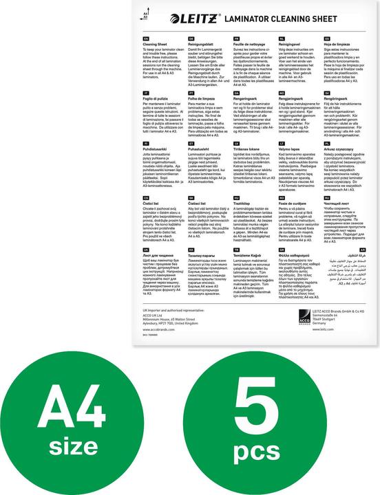 Productafbeelding Leitz Reinigingsblad voor lamineermachines (210 x 297 mm, 5 Stuk)