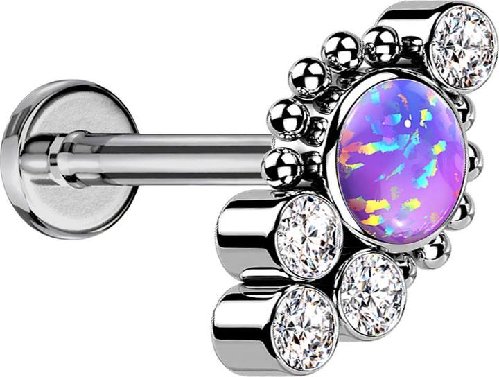 Actual product image Star Piercing Micro Threadless Labret silver balls four crystals silver opal violet (Titanium G23, without brass)
