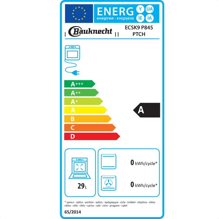 Etichetta energetica Bauknecht Forno a vapore da incasso ECSK9 P845 PT CH A