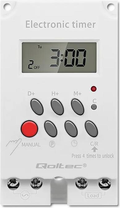 Actual product image Qoltec Elektroniczny programator czasowy PC0629 na szynę DIN | LCD