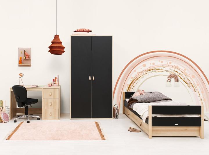 Image du produit Bopita Armoire 2 portes Lucas noir mat/naturel (105 cm)