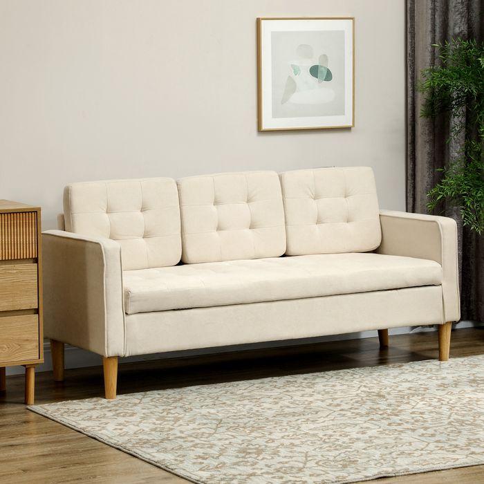 Produktbild Swisshandel24 3 Sitzer Sofa, Couch mit Stauraum, Holzbeine, Samtoptik für Wohnzimmer (3-Sitzer)