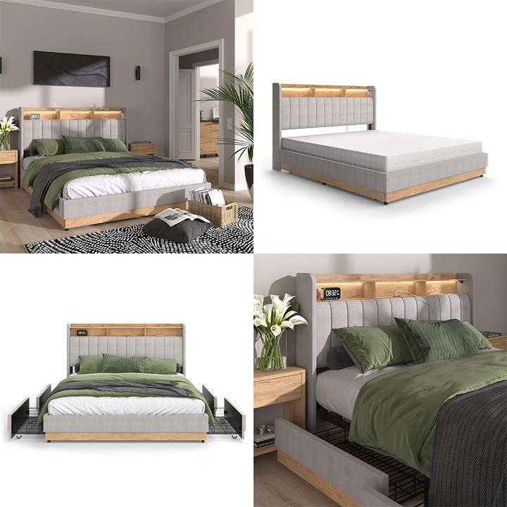 Produktbild VitaliSpa Bettgestell Nura, Grau/Eiche, 167.5 x 113.2 cm mit Matratze (160 x 200 cm)