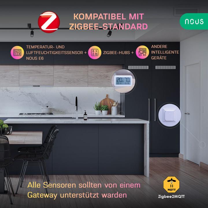 Productafbeelding Nous Slimme LCD Temperatuur- en Vochtigheidssensor E6 ZigBee