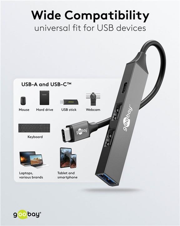 Produktbild Goobay Slim 4-Port USB-Hub, USB-C auf USB-C/USB-A, USB 3.2 (USB-C, 4 Ports)