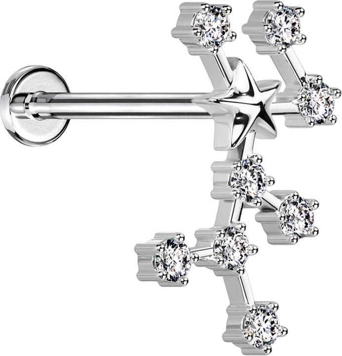 Image du produit Star Piercing Micro Labret femelle argenté signe astrologique Vierge avec cristaux (Acier chirurgical 316L, Laiton)