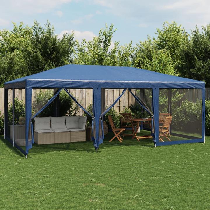 Immagine prodotto VidaXL Partyzelt Pavillon Festzelt mit 10 Mesh-Seitenteilen Blau 6x4m HDPE (600 cm, 400 cm)