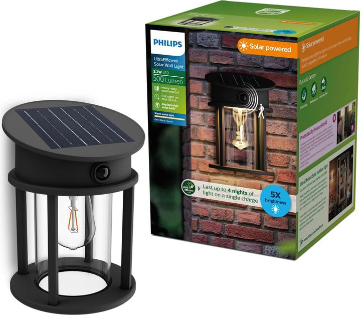 Philips Lighting Geri 929004633001 Solar-Aussenwandleuchte 3.2 W Warmweiss Schwa (470 lm, IP44)