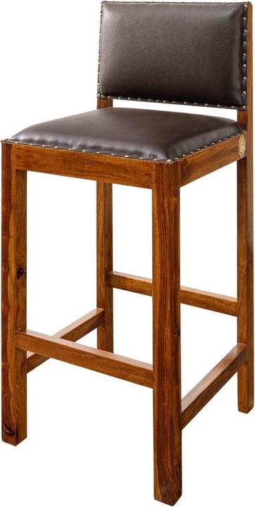 Produktbild Floki24 Barhocker im Kolonialstil, Akazie & Echtleder 46x46x109 lackiert- hellbraun