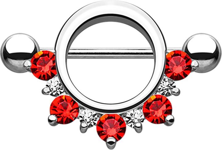 Image du produit Star Piercing Barbell rund mit unterschiedlichen Kristallen rot (Acier chirurgical 316L, sans laiton)