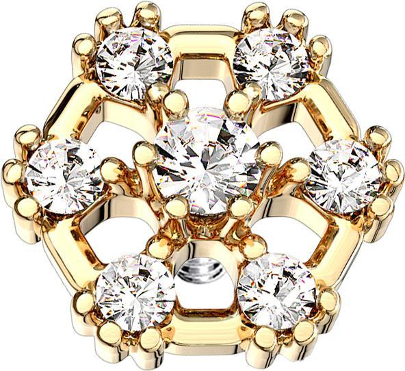 Immagine prodotto Star Piercing Ancora dermica esagono placcato oro con cristallo (Acciaio chirurgico 316L, Ottone)