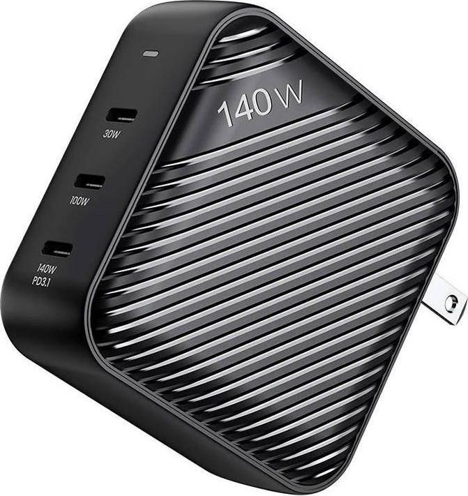 Actual product image Invzi Wall charger GanHub 3x USB-C, 140W, EU/UK/AU/US (black) (140 W)