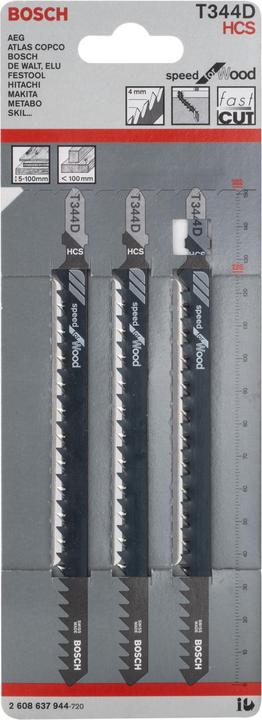 Produktbild Bosch Professional Zubehör Stichsägeblatt T 344 D Speed for Wood, 3er-Pack