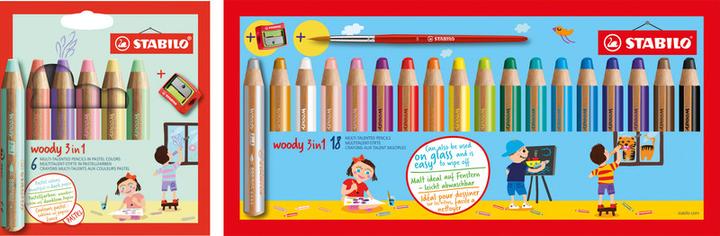 Actual product image STABILO woody 3 in 1 coloured pencil with sharpener and brush (Pastel shades, 18 x)