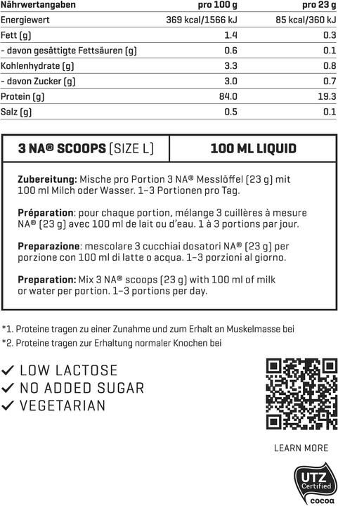 Valeurs nutritives et ingrédients Nutriathletic Whey Protein Isolate (Chocolat suisse, 1 pcs, 800 g)