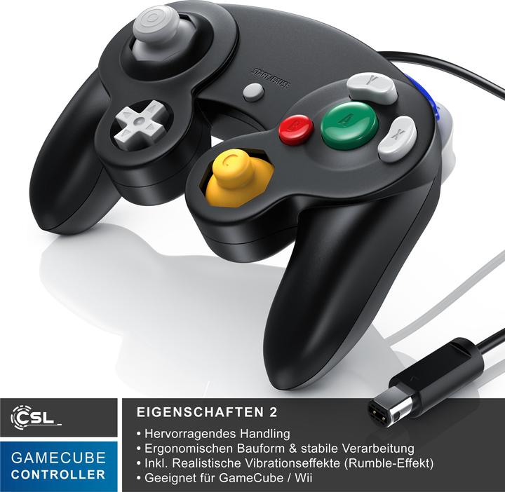Produktbild CSL 2x Nintendo Controller, Gamepad für Nintendo GameCube / Wii Vibrationseffekte / ergonomisch