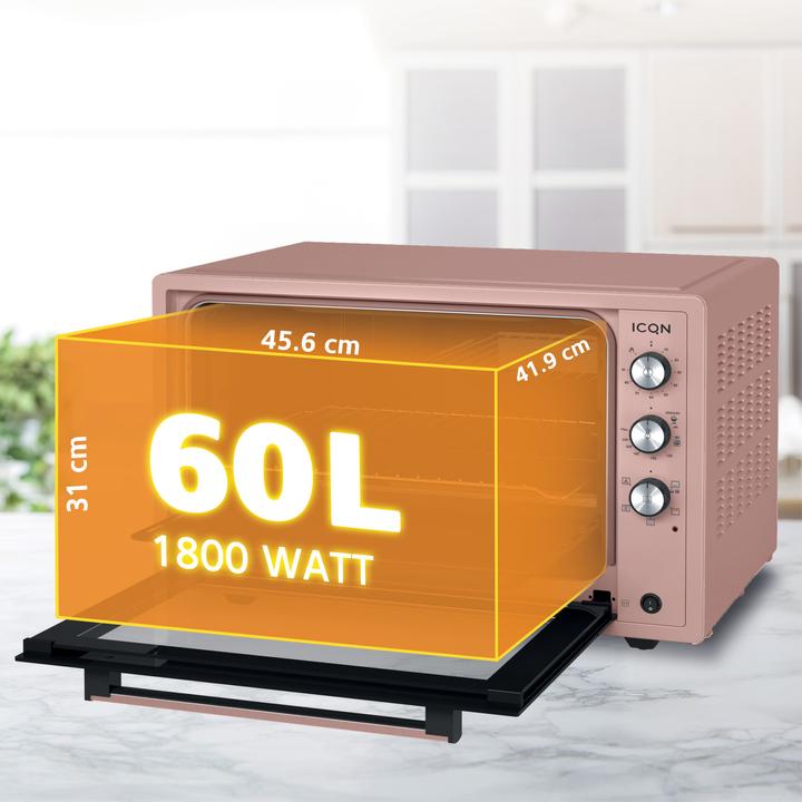 Immagine prodotto Icqn XXL Vrijstaande Oven - 60L - Convectie Mini Oven - Hetelucht /u0026 Grillfunctie - Gemailleerde Holt