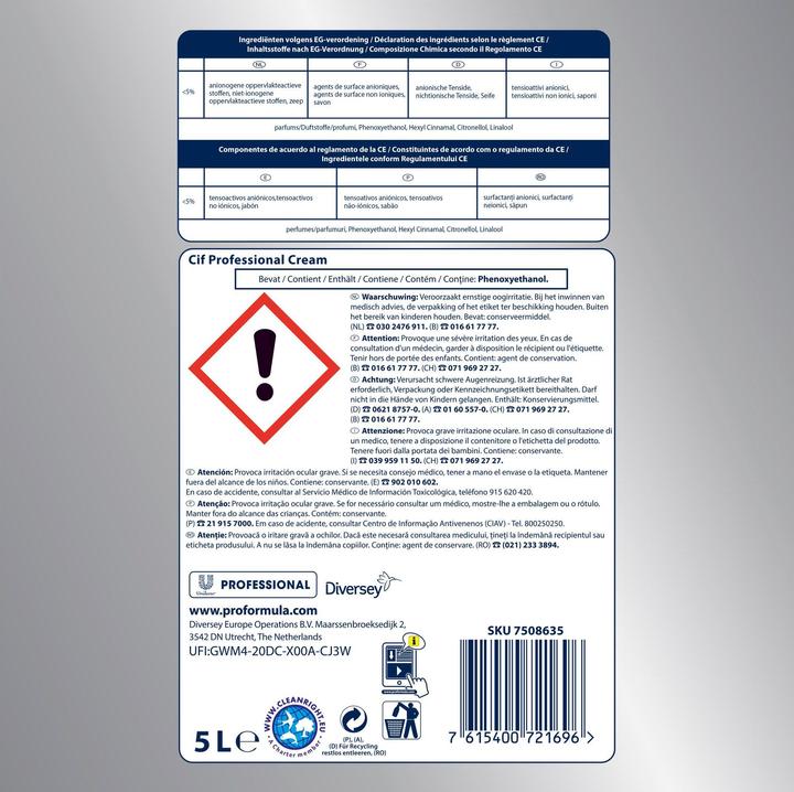 Image du produit Diversey Pro Formula r Cif Crème professionnelle 5 l