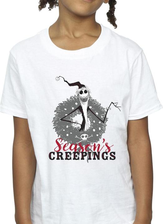 Actual product image Disney Girls The Nightmare Before Christmas Seasons Creepings Wreath Cotton T-Shirt (128)