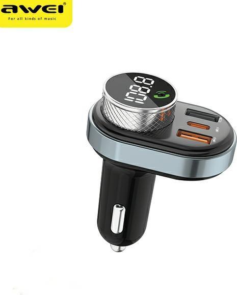 Image du produit Awei zestaw głośnomówiący C-843 z transmiterem FM, Bluetooth 5.0, MP3, 1xUSB+1xUSB-C czarny/black